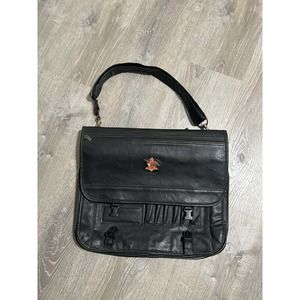 Vintage Monarch Luggage Laptop Case Shoulder Bag Eagle Faux Leather Black EUC